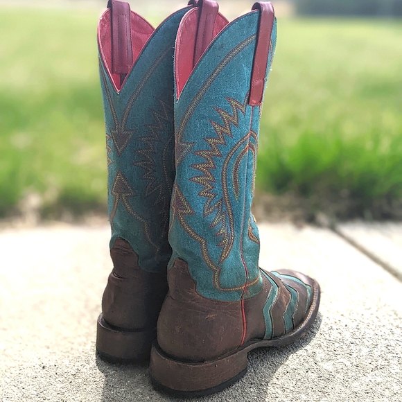 MACIE BEAN M9011 "Wave on Wave" Chevron toast/turquoise cowgirl rodeo boots sz 6 - Picture 5 of 15